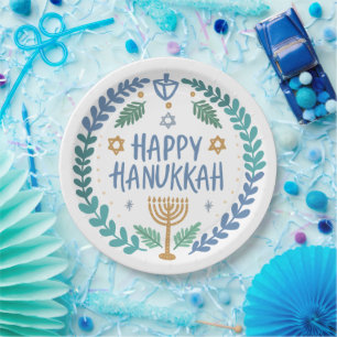 Happy Hanukkah Party Whimsical Cute Hand-Drawn Paper Plate
