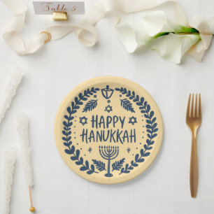 Happy Hanukkah Party Whimsical Cute Hand-Drawn  Paper Plate