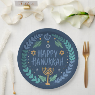 Happy Hanukkah Party Whimsical Cute Hand-Drawn  Paper Plate