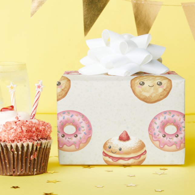 Happy Hanukkah Pattern - Cute Donuts Wrapping Paper (Birthday Party)