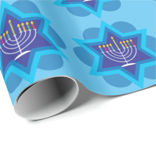 Happy Hanukkah pattern small 4a blue Wrapping Pape Wrapping Paper