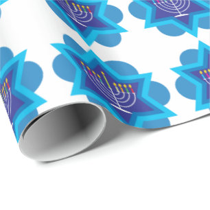 Happy Hanukkah pattern  small 4a white Wrapping Pa Wrapping Paper