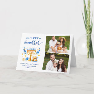 Happy Hanukkah Peace Love Latkes Festive 2 Photo Holiday Card