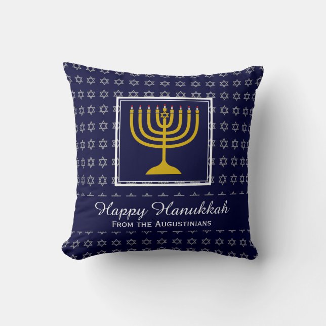 HAPPY HANUKKAH Personalised BLUE Star David Cushion (Front)