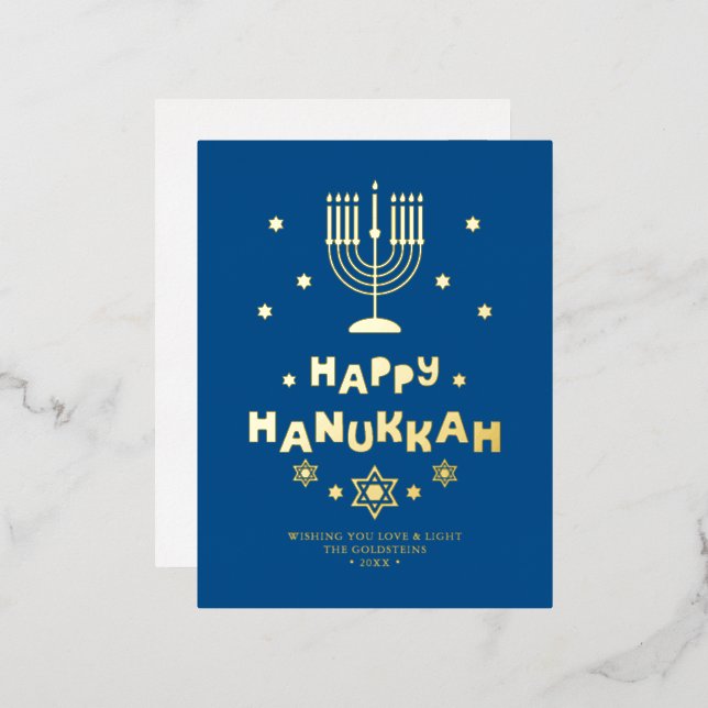"Happy Hanukkah" personalised Foil Holiday Postcard (Front/Back)