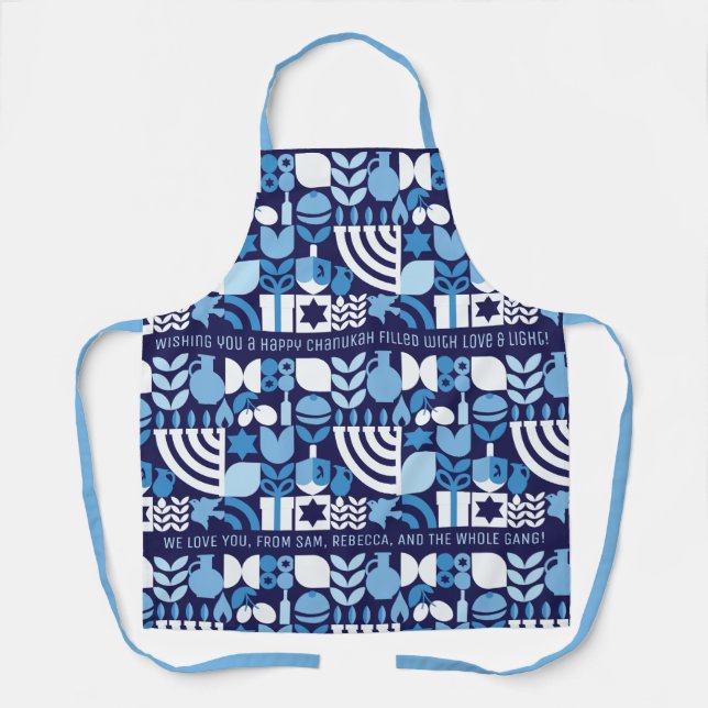 Happy Hanukkah Personalised Modern Menorah & Stars Apron (Front)