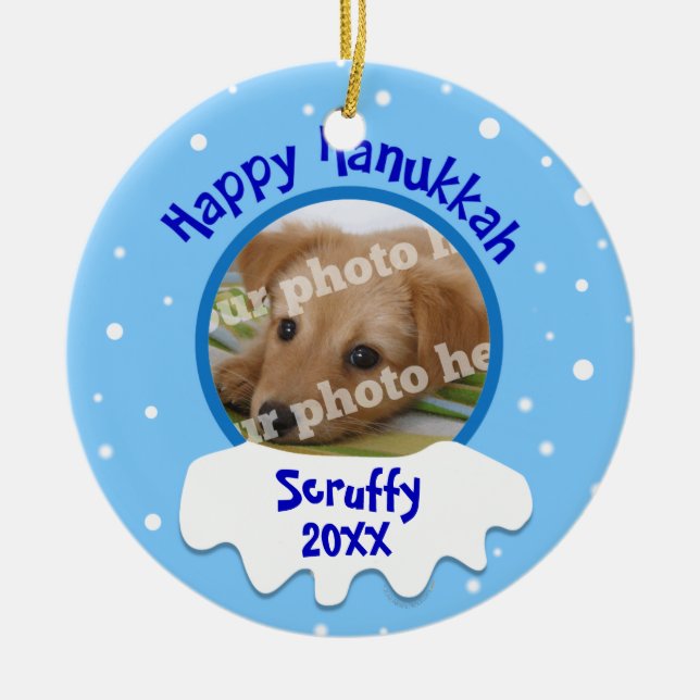 Happy Hanukkah Personalised Photo Ornament (Front)