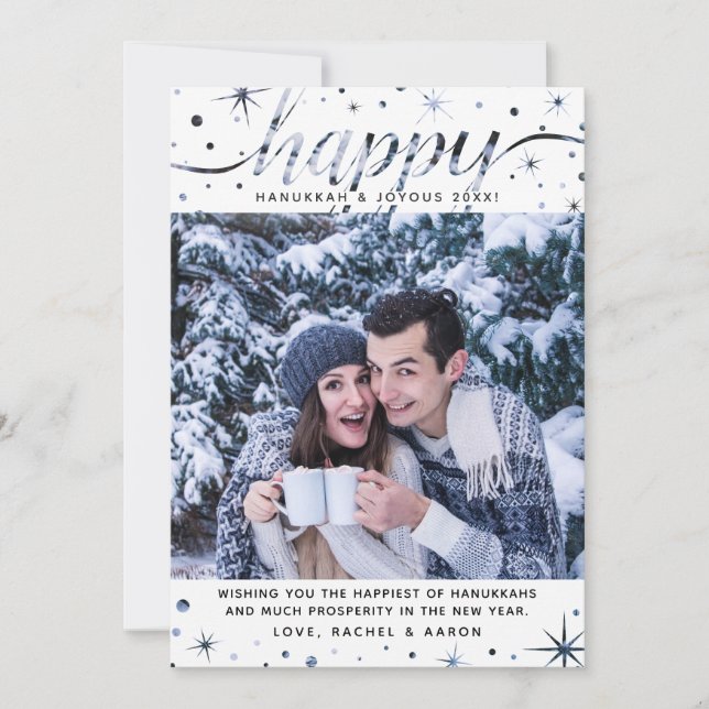 Happy Hanukkah Photo Colour Matching Text Effect Holiday Card (Front)