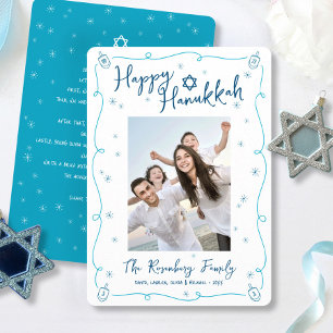 Happy Hanukkah Photo Hand Drawn Cute Custom Note  Holiday Card
