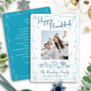 Happy Hanukkah Photo Hand Drawn Doodles Your Note Holiday Card