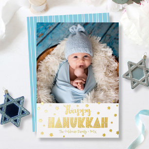 Happy Hanukkah Photo Modern Whimsical Real Gold