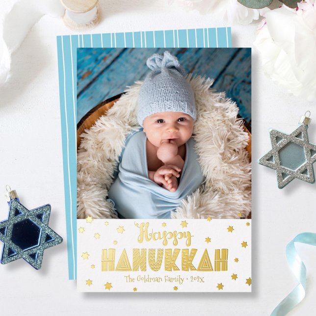 Happy Hanukkah Photo Modern Whimsical Real Gold (Creator Uploaded)