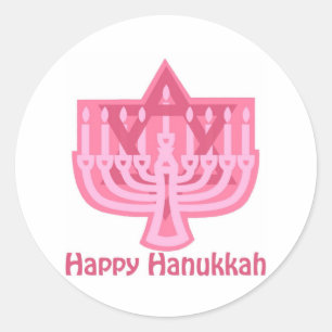Happy Hanukkah Pink Menorah Classic Round Sticker