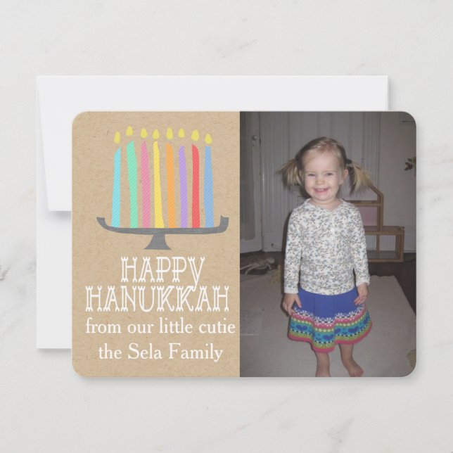 Happy Hanukkah Playful Menorah Photo Card (Front)