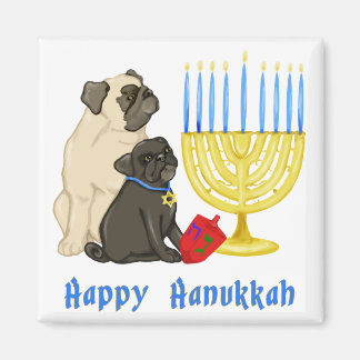 Happy Hanukkah Pug and Menorah Magnets