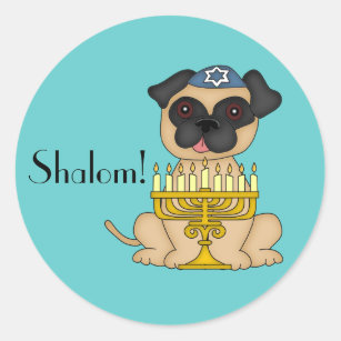 Happy Hanukkah-Pug Dog with Menorah Classic Round Sticker