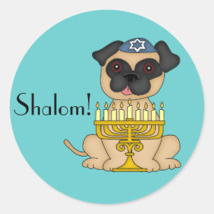 Happy Hanukkah-Pug Dog with Menorah Classic Round Sticker