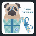 Happy Hanukkah Pug Sticker<br><div class="desc">A fun Chanukah gift for anyone who loves dogs... especially pug pups!  Happy Hanukkah!</div>