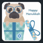 Happy Hanukkah Pug Sticker<br><div class="desc">A fun Chanukah gift for anyone who loves dogs... especially pug pups!  Happy Hanukkah!</div>