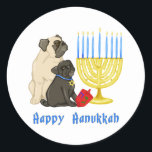 Happy Hanukkah Pugs and Menorah Stickers<br><div class="desc">Happy Hanukkah Pugs and Menorah Stickers</div>