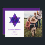 Happy Hanukkah Purple Modern Star of David Photo Holiday Card<br><div class="desc">Wish friends and family "Happy Hanukkah" with this whimsical purple blue Star of David.  The year is editable with more editable text inside.  Click "customise it" to change fonts,  move text,  colour or resize</div>