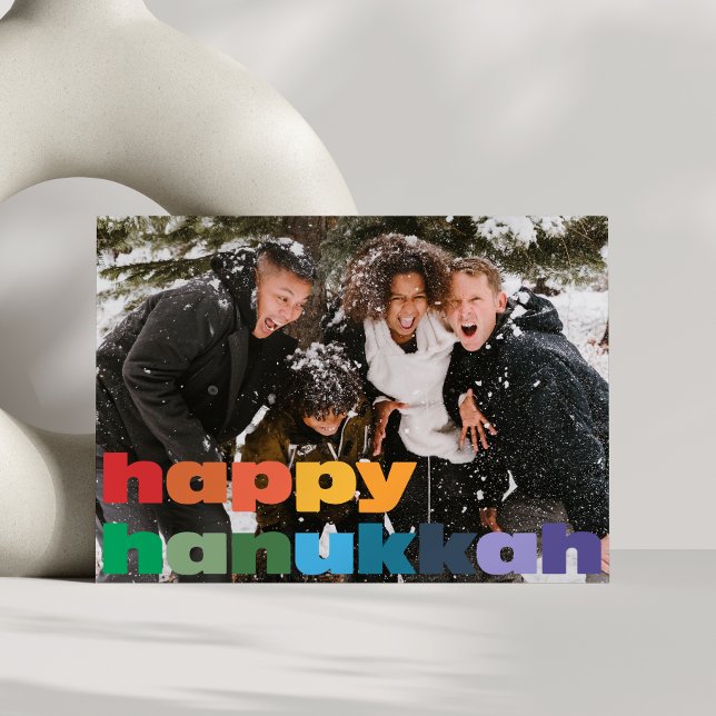 Happy Hanukkah Rainbow Typography Photo Overlay Holiday Card (Creator Uploaded)
