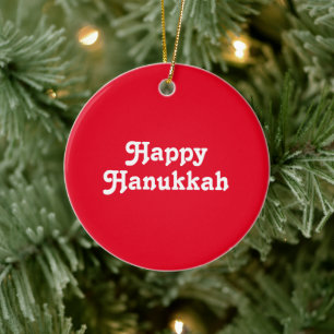 "Happy Hanukkah" red white Holiday party Ceramic Tree Decoration