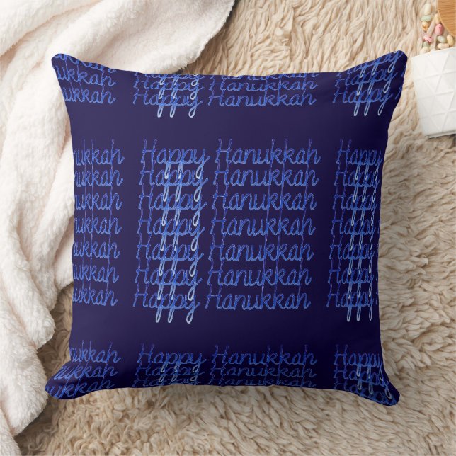 Happy Hanukkah Religious Jewish Holiday Dark Blue Cushion (Blanket)