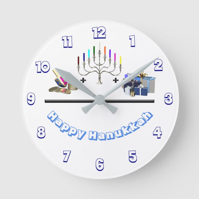 Happy Hanukkah Round Clock (Front)