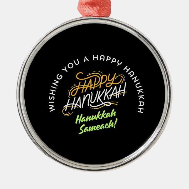 Happy Hanukkah Sameach! Metal Tree Decoration (Front)