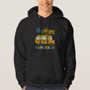 Happy Hanukkah School Bus Carrying Jewish Menorah  Hoodie