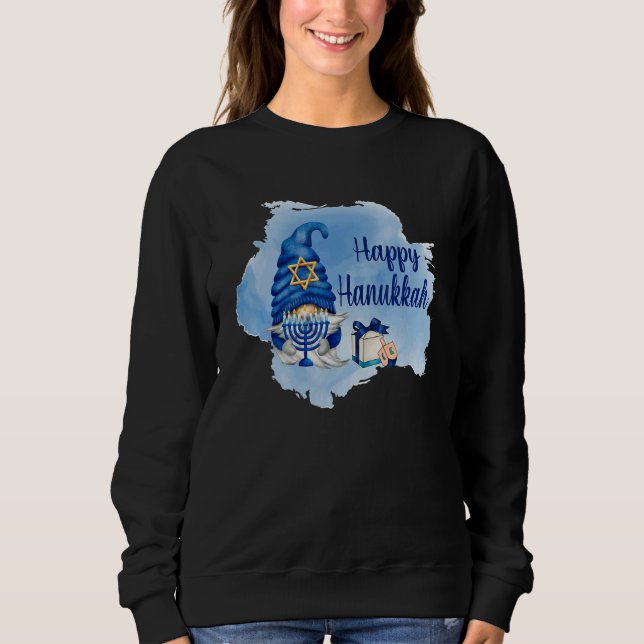 Happy Hanukkah Shalom Gnome Menorah Jewish Sweatshirt (Front)
