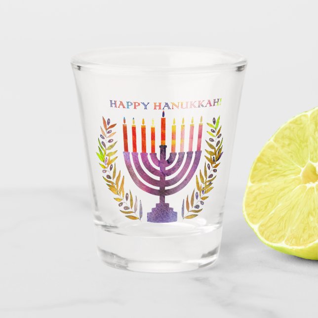 Happy Hanukkah Shot Glass (Front)