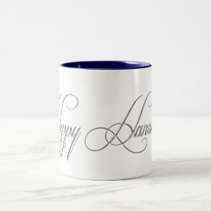 Happy Hanukkah Silver Metal Look Design Words Mug