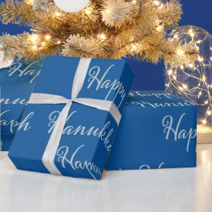 Happy Hanukkah silver tekhelet blue Wrapping Paper