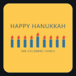 Happy Hanukkah | Simple and Modern Candle Greeting Square Sticker<br><div class="desc">This is a simple,  minimalist and modern design of the Menorah or temple candlesticks.</div>