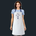 Happy Hanukkah Simple Blue Menorah  Apron<br><div class="desc">Happy Hanukkah apron,  with a simple blue menorah and script typography design. With white customisable lettering,  you can add your own text. A festive way to enjoy the holiday season.</div>