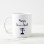 Happy Hanukkah Simple Blue Menorah  Coffee Mug<br><div class="desc">Happy Hanukkah coffee mug,  with a simple blue menorah and script typography design. With white customisable lettering,  you can add your own text. A festive way to enjoy your favourite hot beverage.</div>