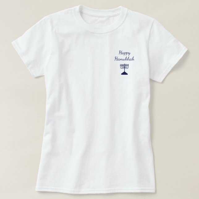 Happy Hanukkah Simple Blue Menorah  T-Shirt (Design Front)