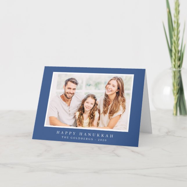 Happy Hanukkah Simple Classic Elegant Family Photo Holiday Card (Front)