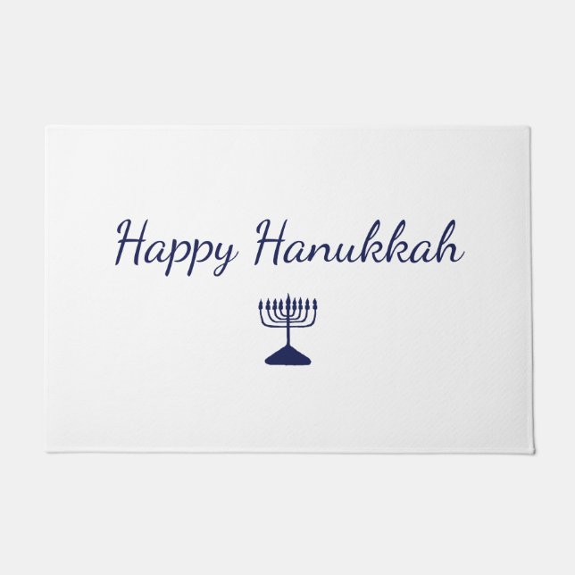 Happy Hanukkah Simple Hand Drawn Blue Menorah Doormat (Front)