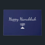 Happy Hanukkah Simple Hand Drawn Menorah Blue Doormat<br><div class="desc">Happy Hanukkah blue doormat,  with a hand drawn and script design. With customisable typography lettering,  you can add your own text. A fun holiday outdoor home decor item with a seasonal touch.</div>