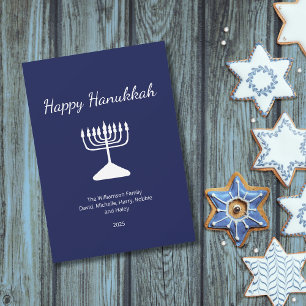 Happy Hanukkah Simple Menorah Blue  Holiday Card
