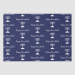 Happy Hanukkah Simple Menorah Pattern Blue  Tissue Paper<br><div class="desc">Happy Hanukkah Blue Holiday tissue paper,  with a simple white menorah pattern and script typography design. With white customisable lettering,  you can add your own information. A festive holiday item to send special gifts and favours this season.</div>