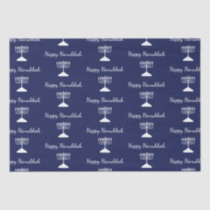 Happy Hanukkah Simple Menorah Pattern Blue  Tissue Paper