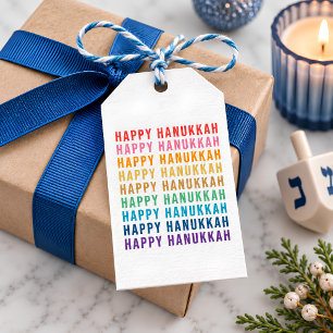 Happy Hanukkah Simple Rainbow Colours Typography Gift Tags