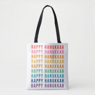 Happy Hanukkah   Simple Rainbow Colours Typography Tote Bag