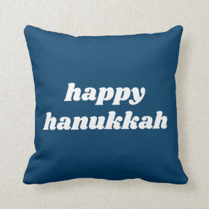 Happy Hanukkah Simple Retro Typography Blue Cushion