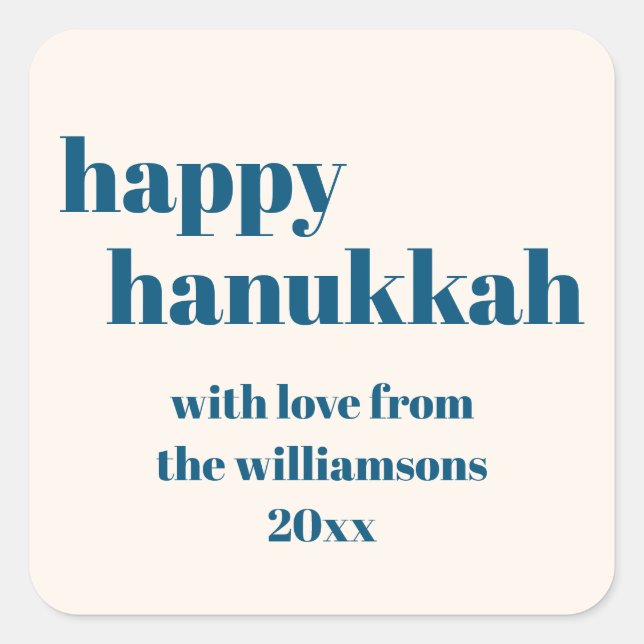 Happy Hanukkah Simple Teal Blue Personalised Square Sticker (Front)