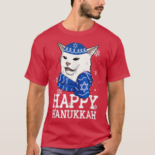 Happy Hanukkah Smudge Cat Meme Funny Holiday Ugly  T-Shirt